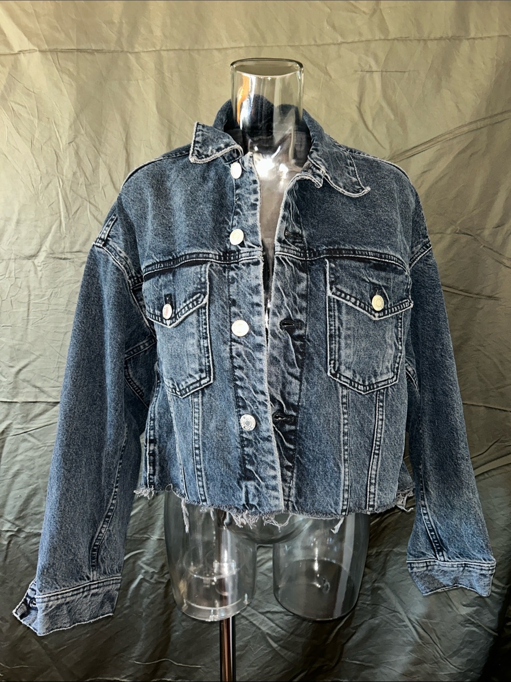 Zara Distressed Dark Blue Denim Jacket - Women